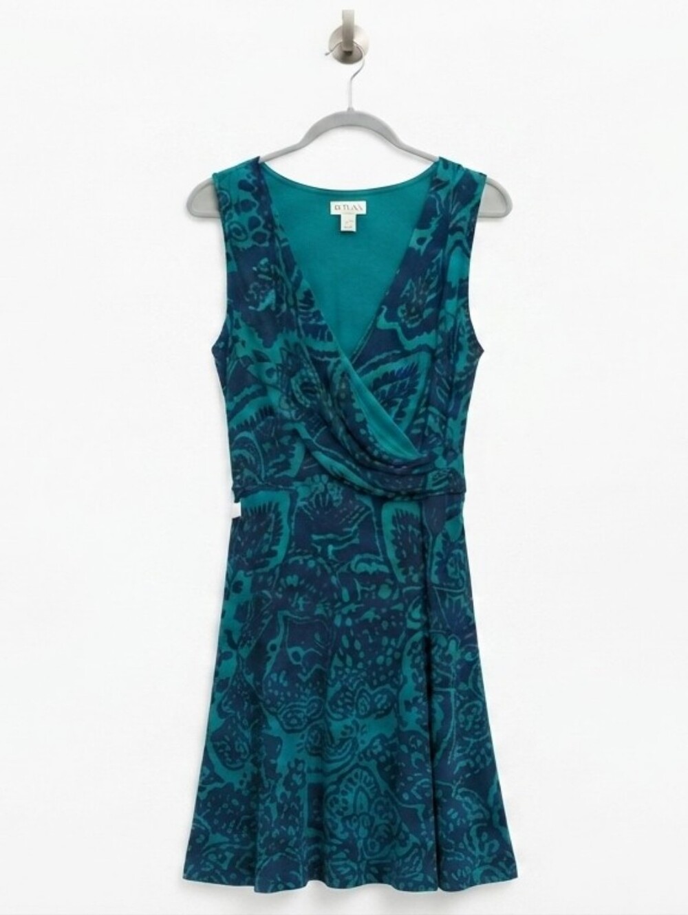 Merona Teal Blue Green Paisley Print Faux Wrap Dress Sleeveless Size Small